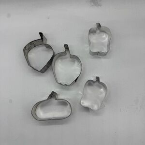 Five Vintage Metal  Apple Shape Cookie Cutters